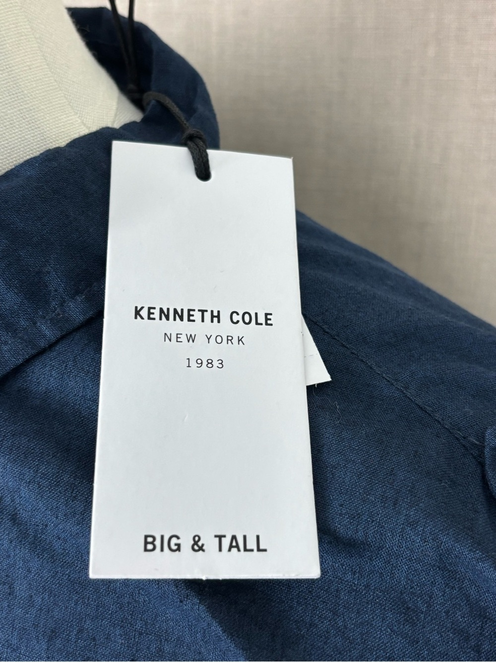 Kenneth Cole Men’s Linen Cotton Shirt Navy Big & Tall 3X NWT - Picture 4 of 12